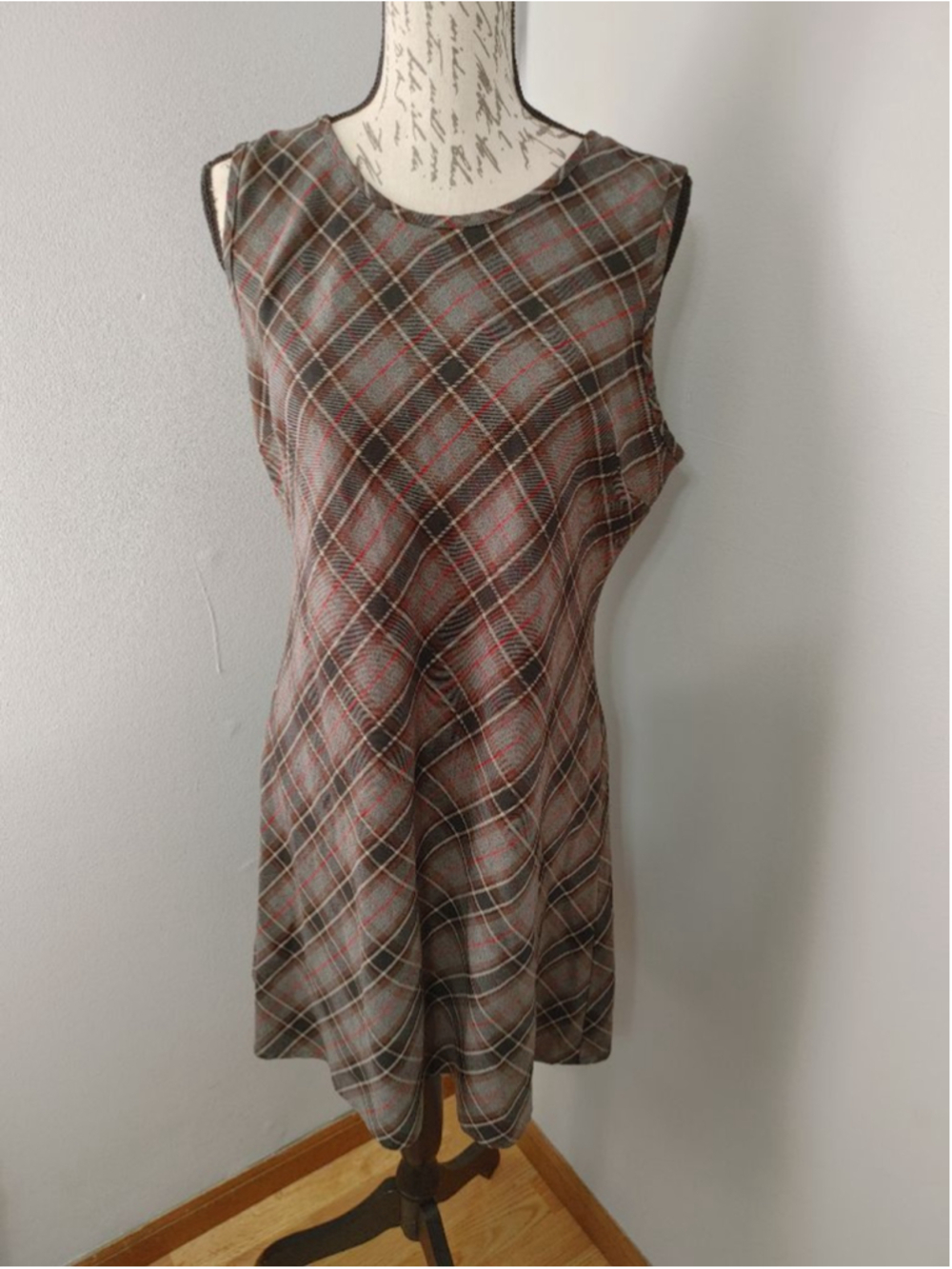 Women's Vintage Giorgio Fiorlini Collection Plaid Dress Juniors 15 Gray Brown